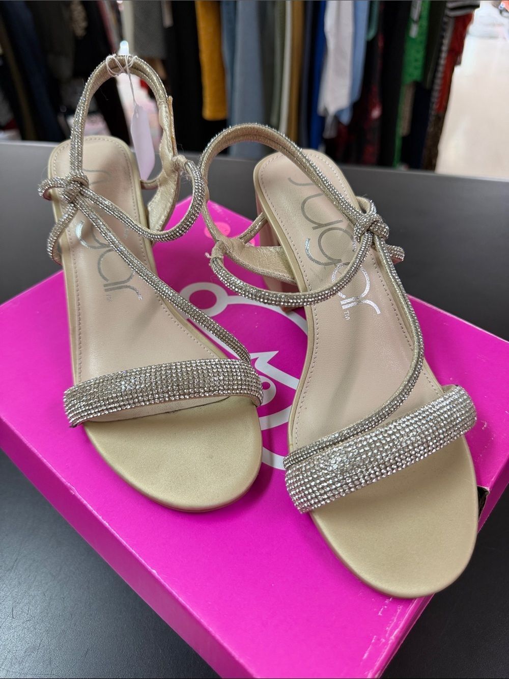 Sugar Sparkling Rhinestone Strap Sandals in Gold